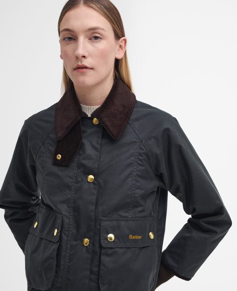 Barbour Cropped Beadnell Waxed Jacket — Sage