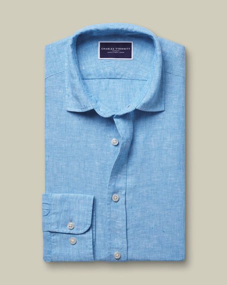 Charles Tyrwhitt Pure Linen Shirt — Ocean Blue