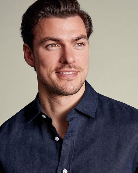 Charles Tyrwhitt Pure Linen Shirt — Navy Blue