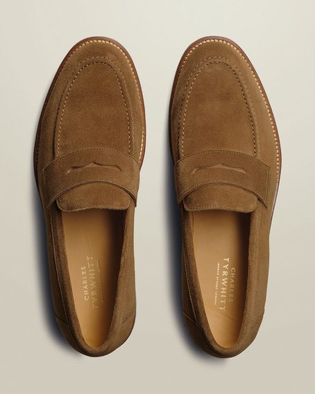 Charles Tyrwhitt Suede Penny Loafers — Tobacco Brown