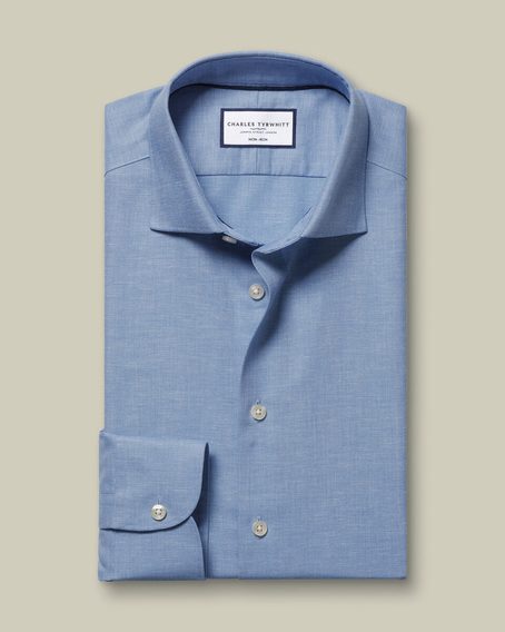 Charles Tyrwhitt Non-Iron Cotton Linen Shirt — Cornflower