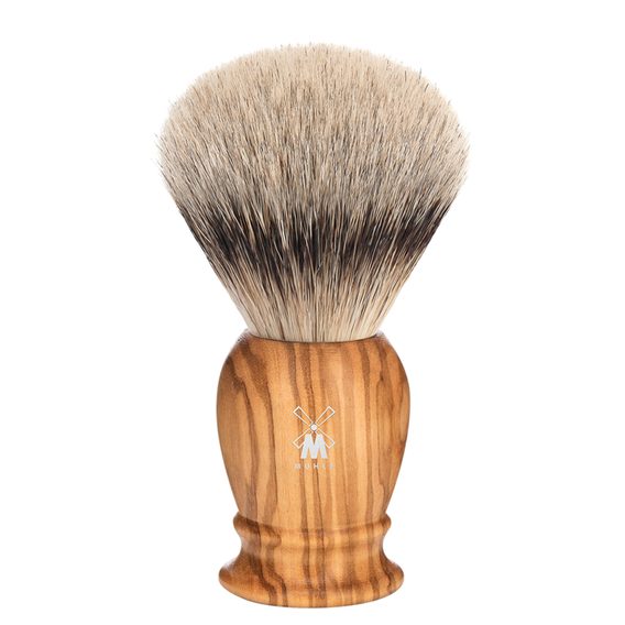 Veľká štetka na holenie Mühle Classic z jazvečích štetín (silvertip badger, olivové drevo)