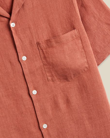 Portuguese Flannel Linen Camp Collar — Terracotta