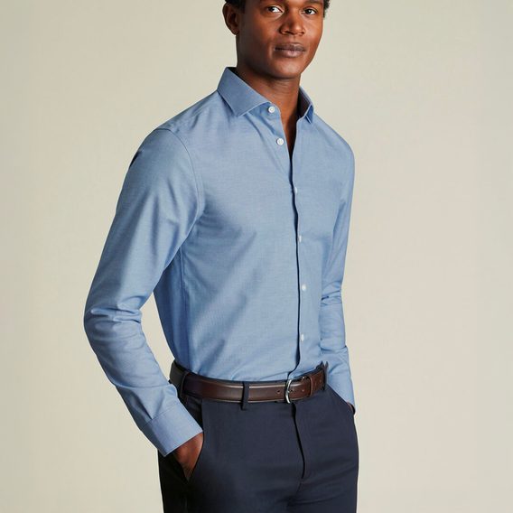 Charles Tyrwhitt Non-Iron Cotton Linen Shirt — Cornflower