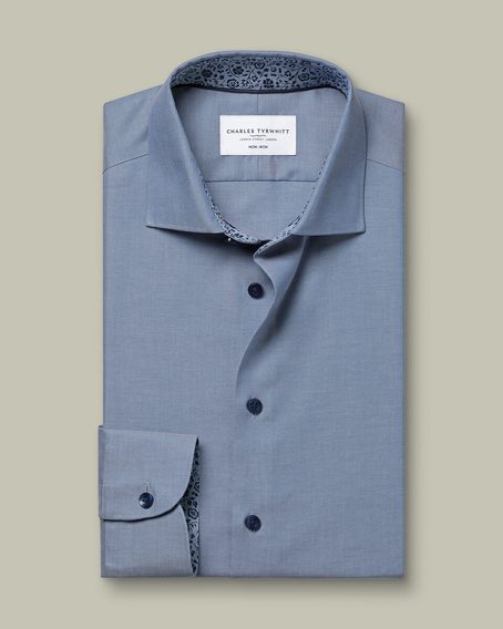 Charles Tyrwhitt Non-Iron Stretch Floral Printed Trim Shirt — Steel Blue