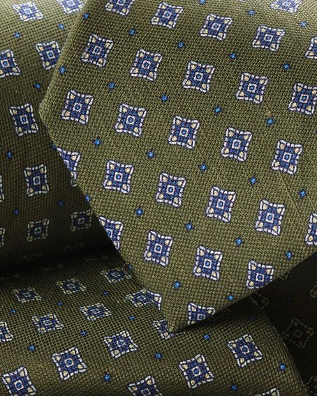 Charles Tyrwhitt Linen/Silk Print Tie — Moss Green