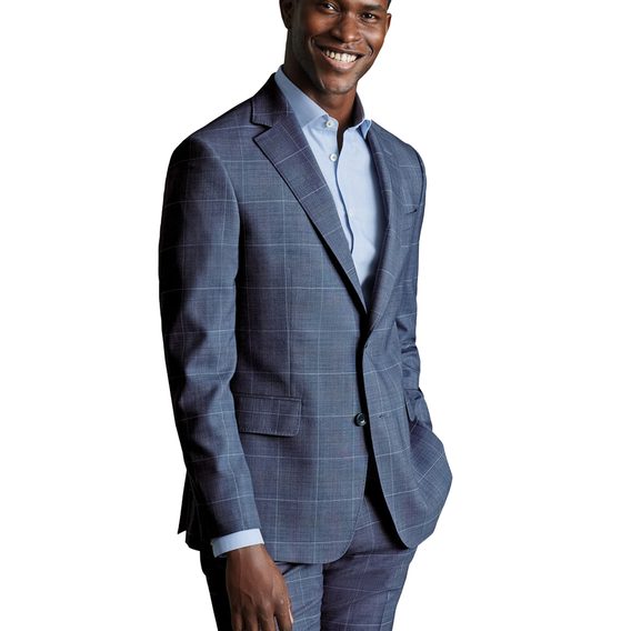 Charles Tyrwthitt Ultimate Performance Check Suit Jacket — Steel Blue