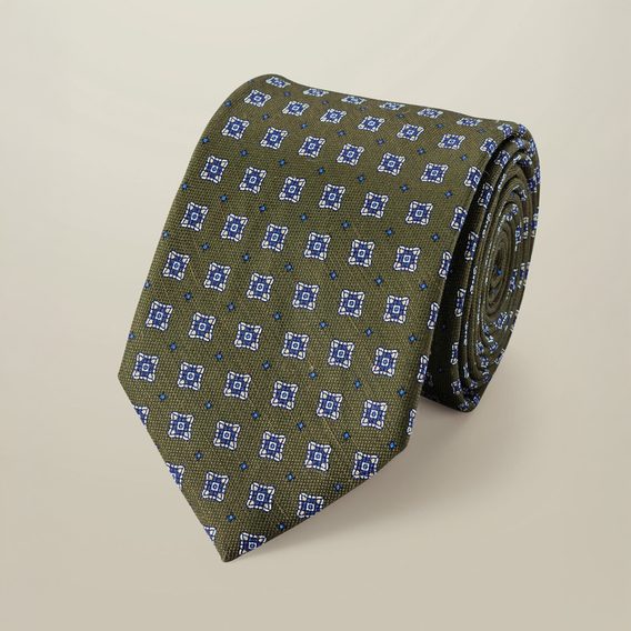 Charles Tyrwhitt Linen/Silk Print Tie — Moss Green