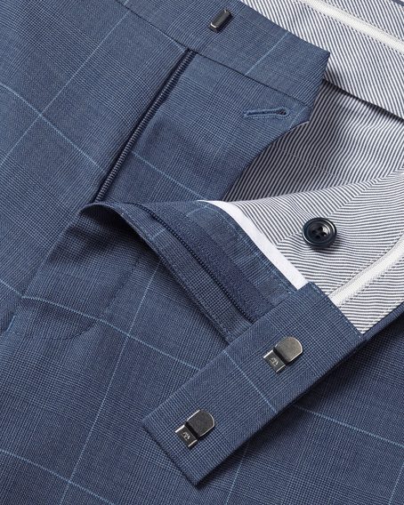 Charles Tyrwhitt Ultimate Performance Checked Suit Trousers — Steel Blue