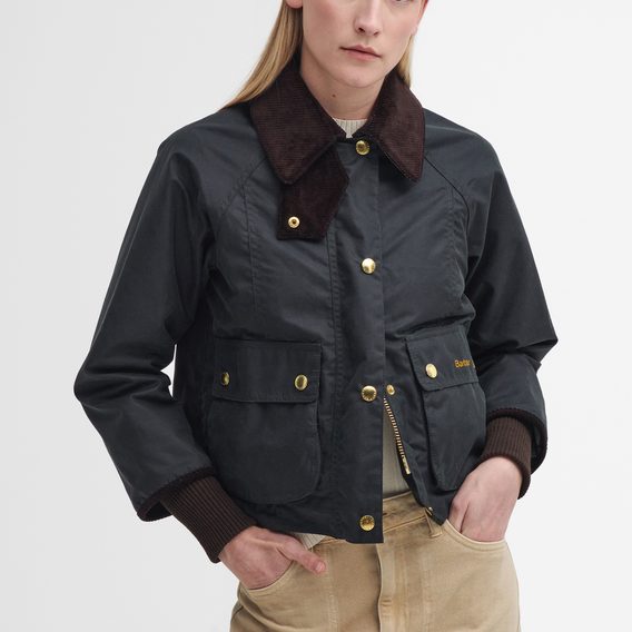 Barbour Cropped Beadnell Waxed Jacket — Sage