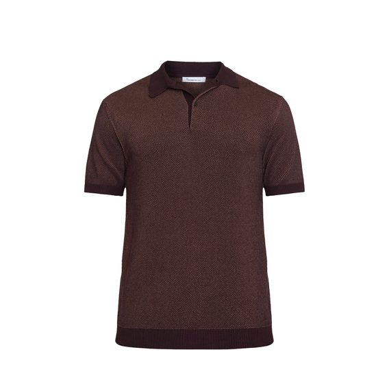 KnowledgeCotton Apparel Two-toned Knitted Polo Shirt — Chocolate