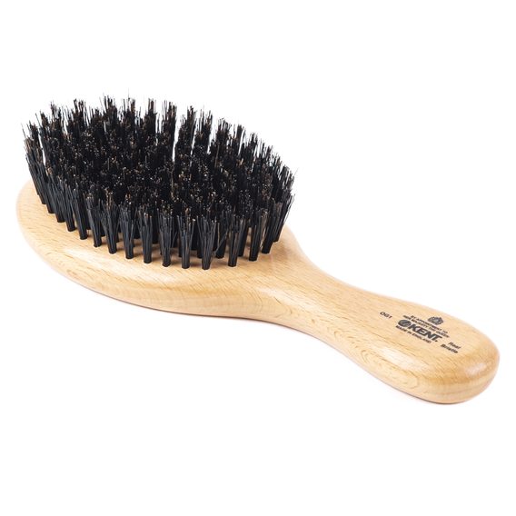 Kent OG1 — Beechwood Pure Black Bristle Oval Club Brush