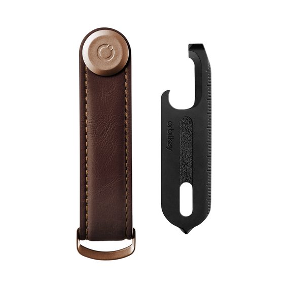 Darčekový set koženej kľúčenky Orbitkey 2.0 (Espresso Brown & Brown Stitching) + čierny Multitool v2