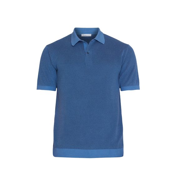 KnowledgeCotton Apparel Two-toned Knitted Polo Shirt — Moonlight Blue