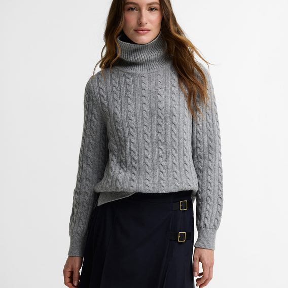 Barbour Ambleside Cable-Knit Rollneck Jumper — Grey Marl