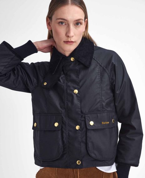 Barbour Cropped Beadnell Waxed Jacket — Black