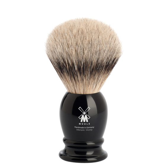 Stredná štetka na holenie Mühle Classic z jazvečích štetín (silvertip badger, čierna živica)