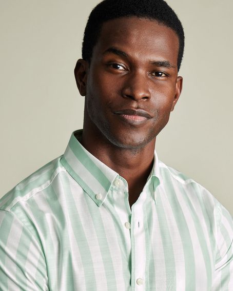 Charles Tyrwhitt Non-Iron Stretch Poplin Slub Shirt — Aqua Green