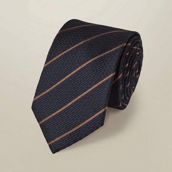 Charles Tyrwhitt Silk Grenadine Stripe Tie — Navy & Camel