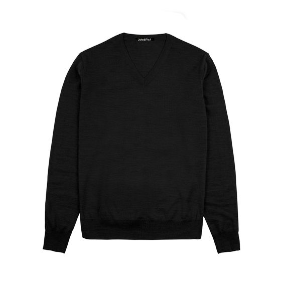John & Paul sveter z merino vlny — čierny (V-neck)