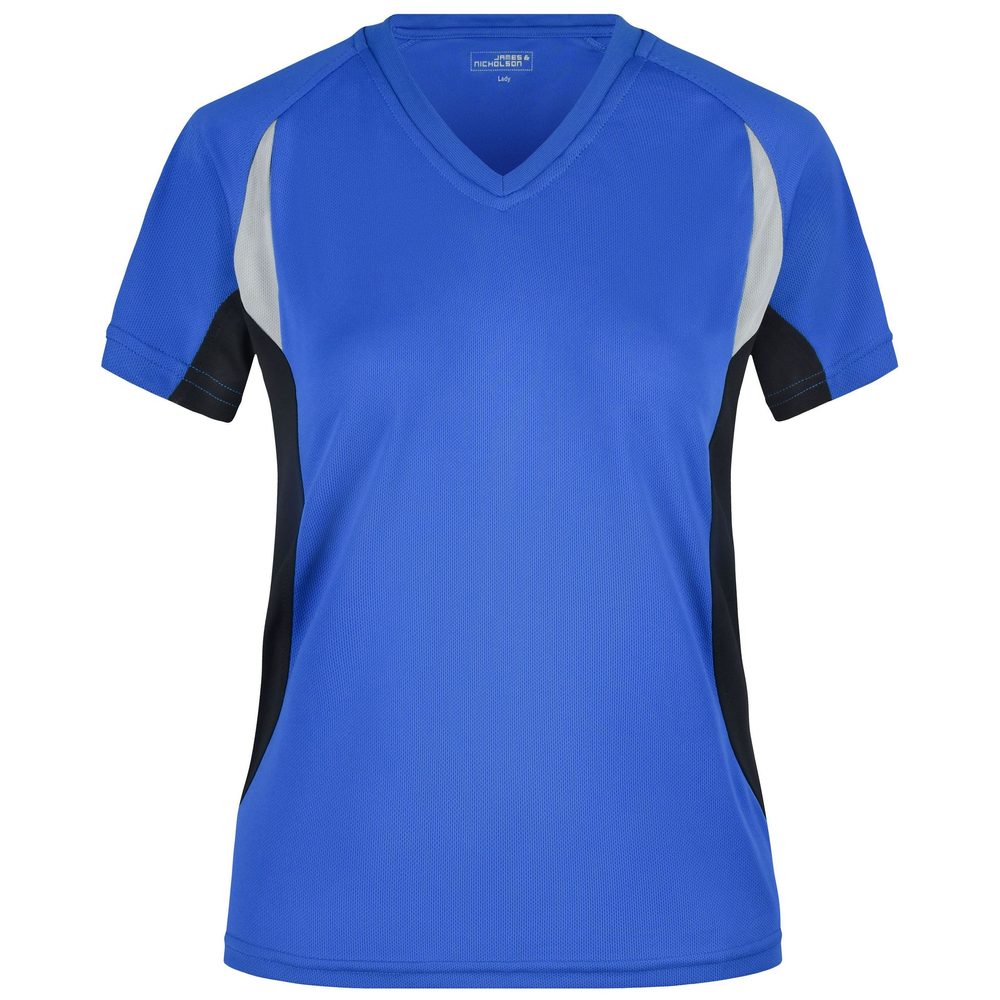 James & Nicholson Dámske funkčné tričko s krátkym rukávom JN390 - Kráľovská modrá / čierna | XXL