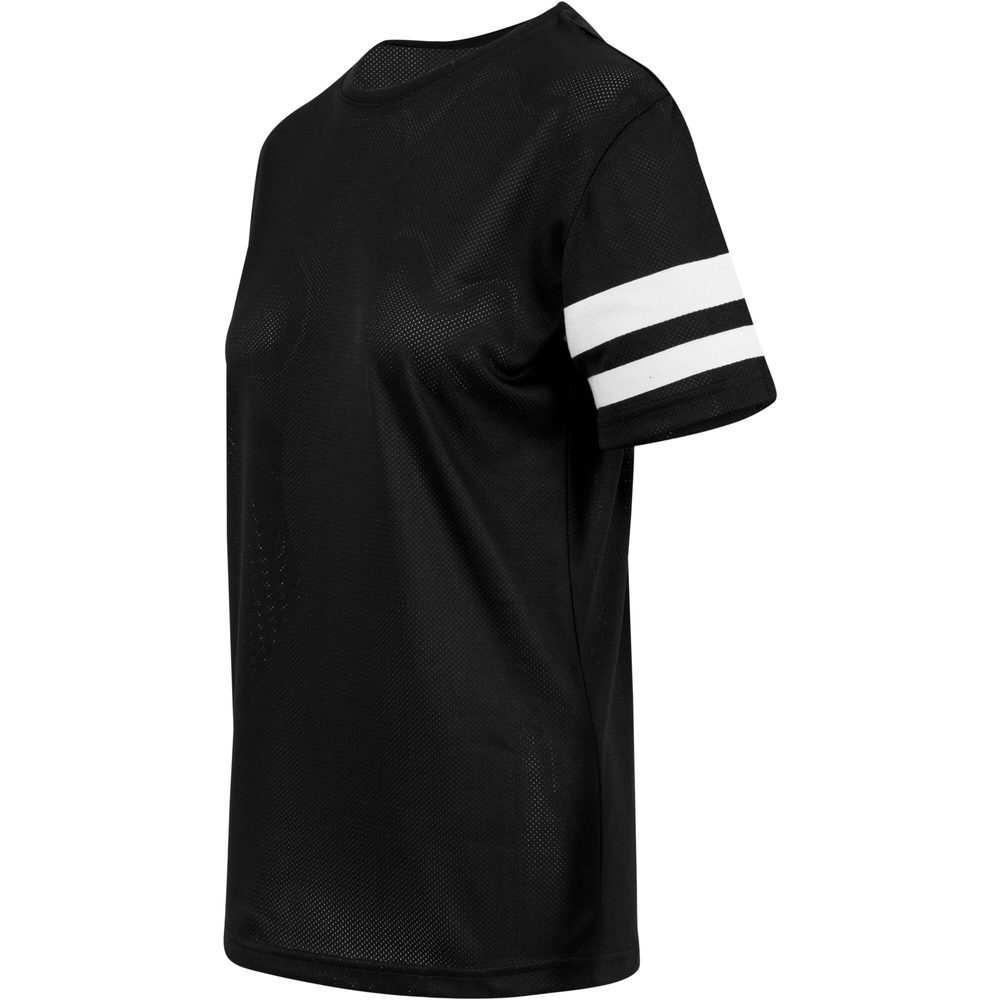 Build Your Brand Dámské sportovní síťované triko s pruhovanými rukávy - Černá / bílá | XS