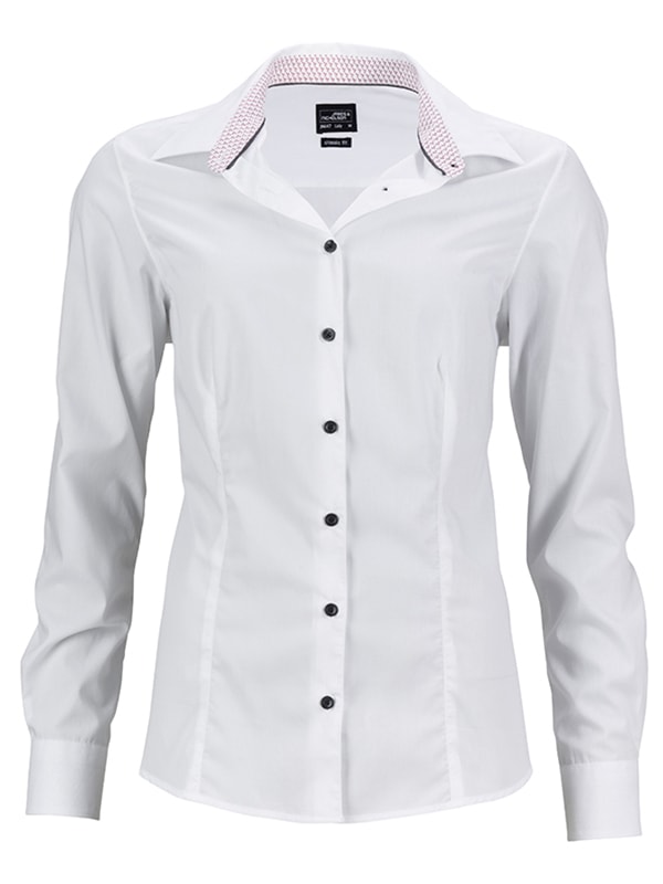 James & Nicholson Dámská bílá košile JN647 - Bílá / bílá / červená | XXL