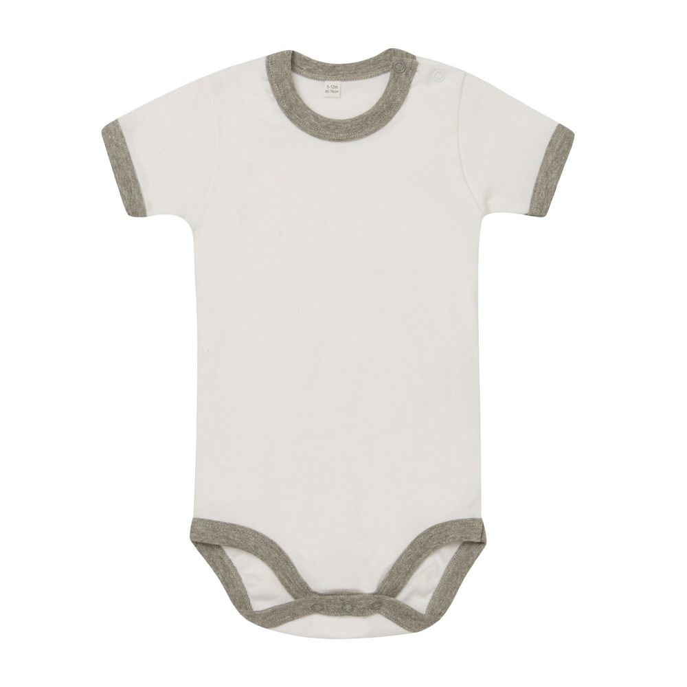 Babybugz Dvojfarebné detské body s krátkym rukávom - Biela / šedý melír | 3-6 mesiacov