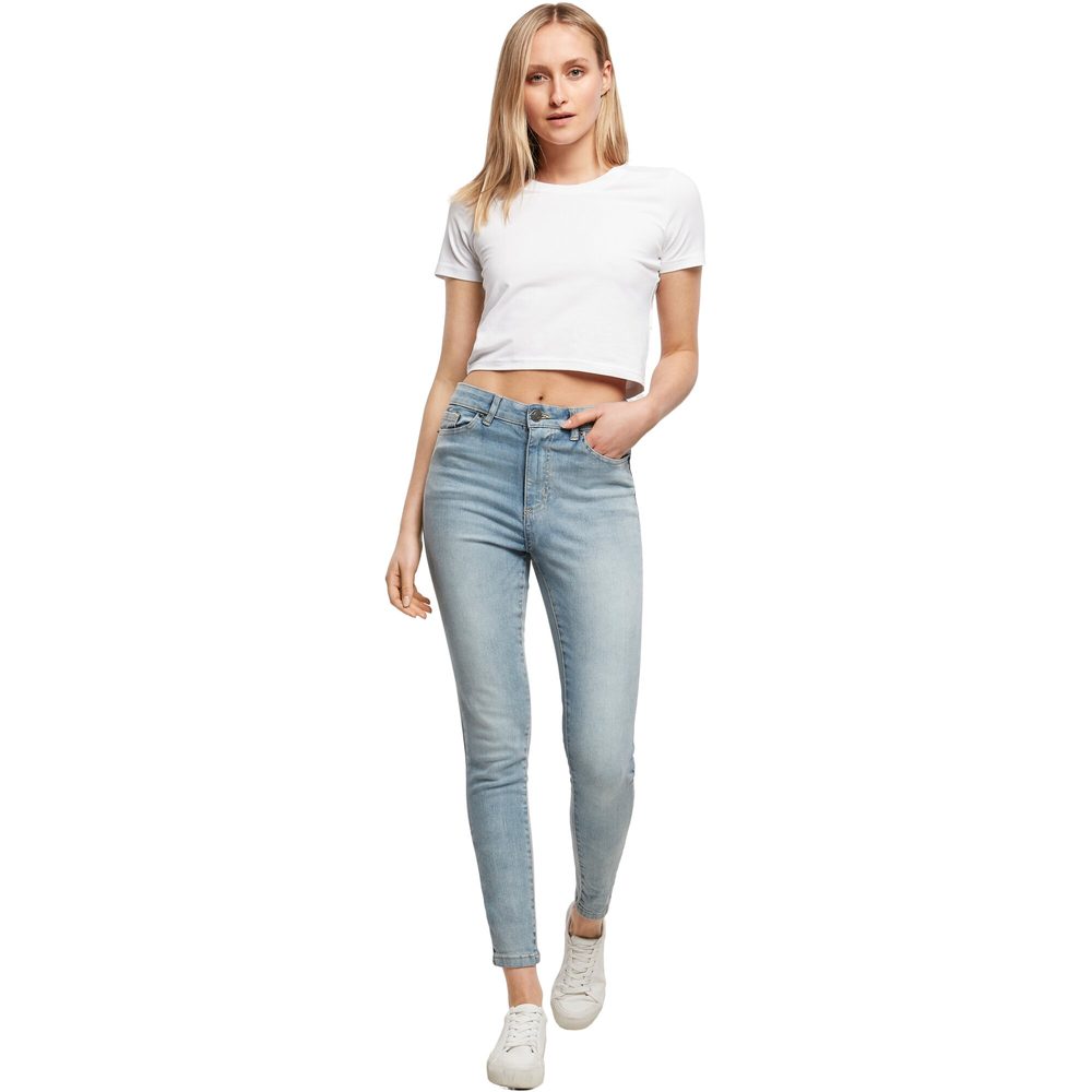 Build Your Brand Dámské crop top tričko s krátkým rukávem - Světlá námořní modrá | XXL