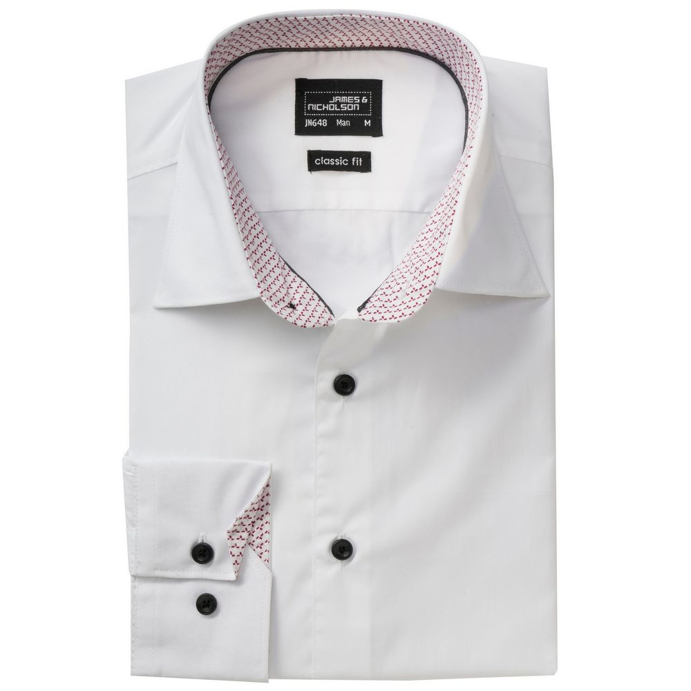 James & Nicholson Pánská bílá košile JN648 - Bílá / bílá / světle modrá | XL