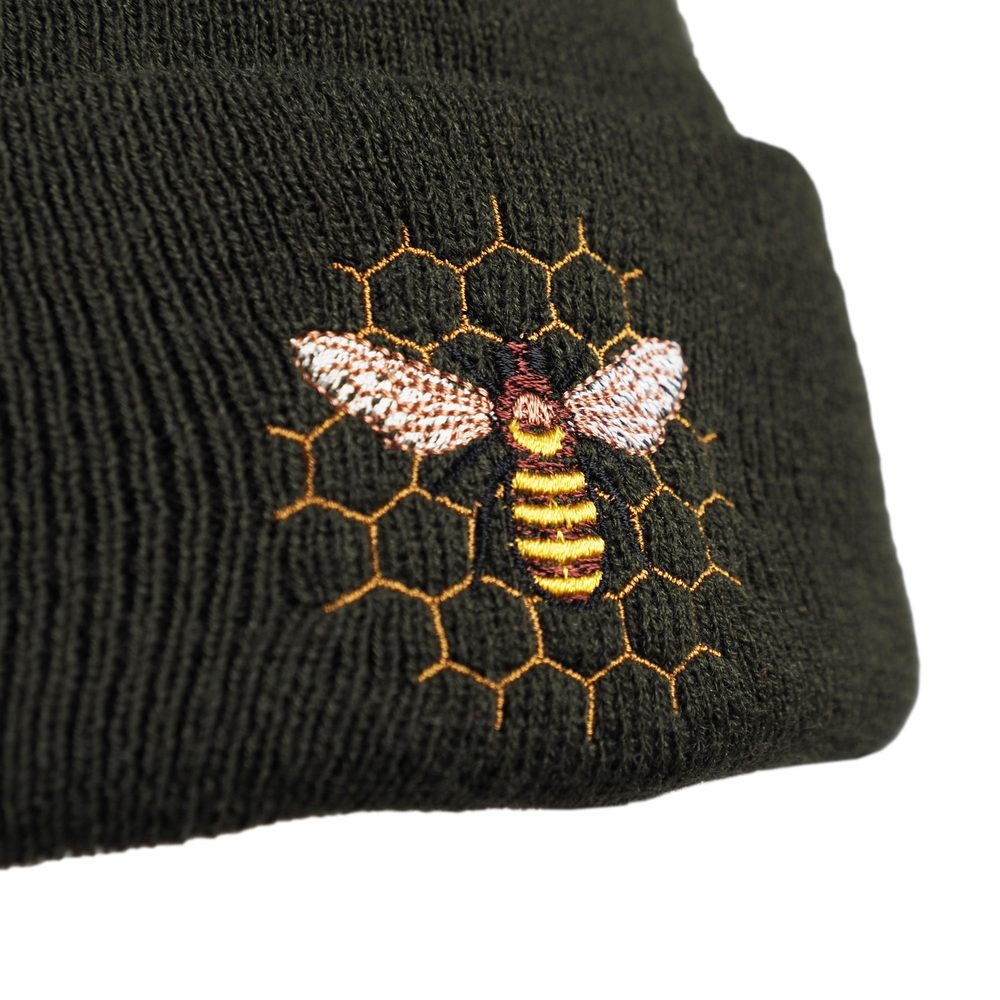 Bontis Pletená čiapka s výšivkou Včela - Olivová