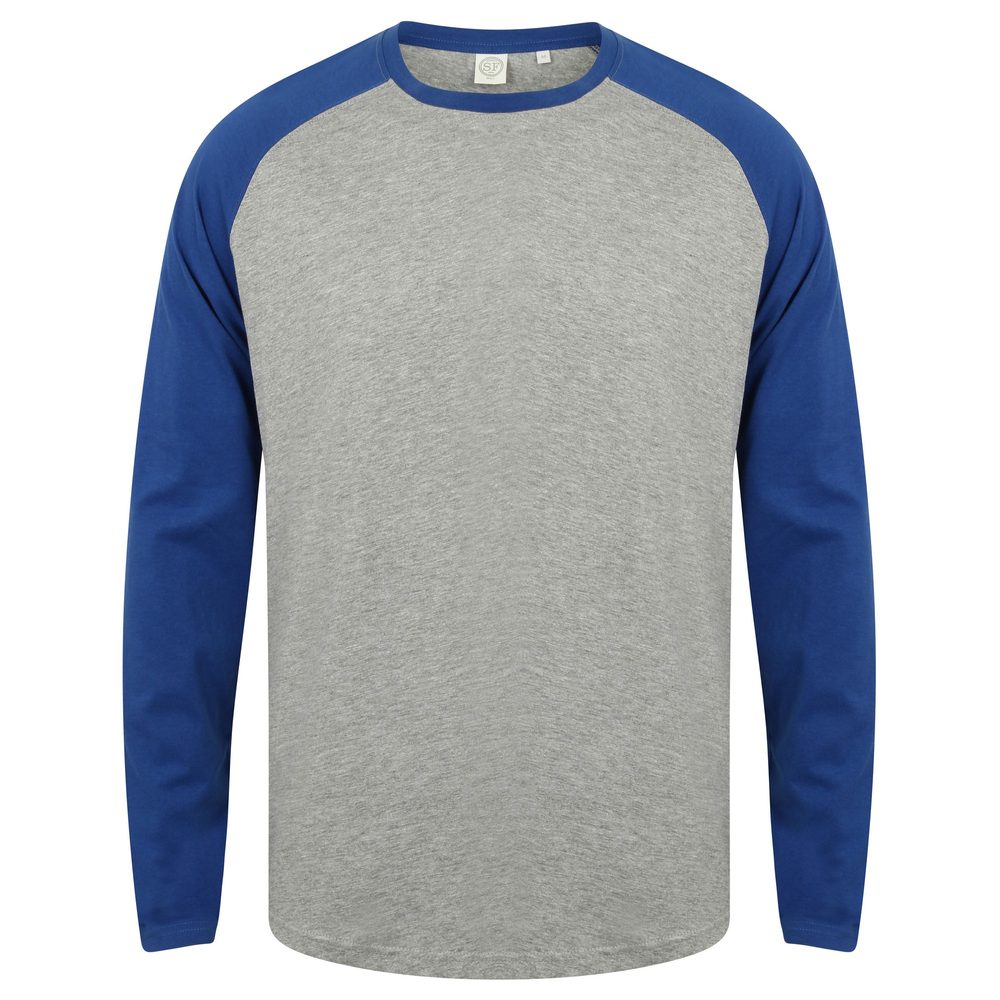 SF (Skinnifit) Pánske dvojfarebné tričko s dlhým rukávom - Šedý melír / královská modrá | XXL
