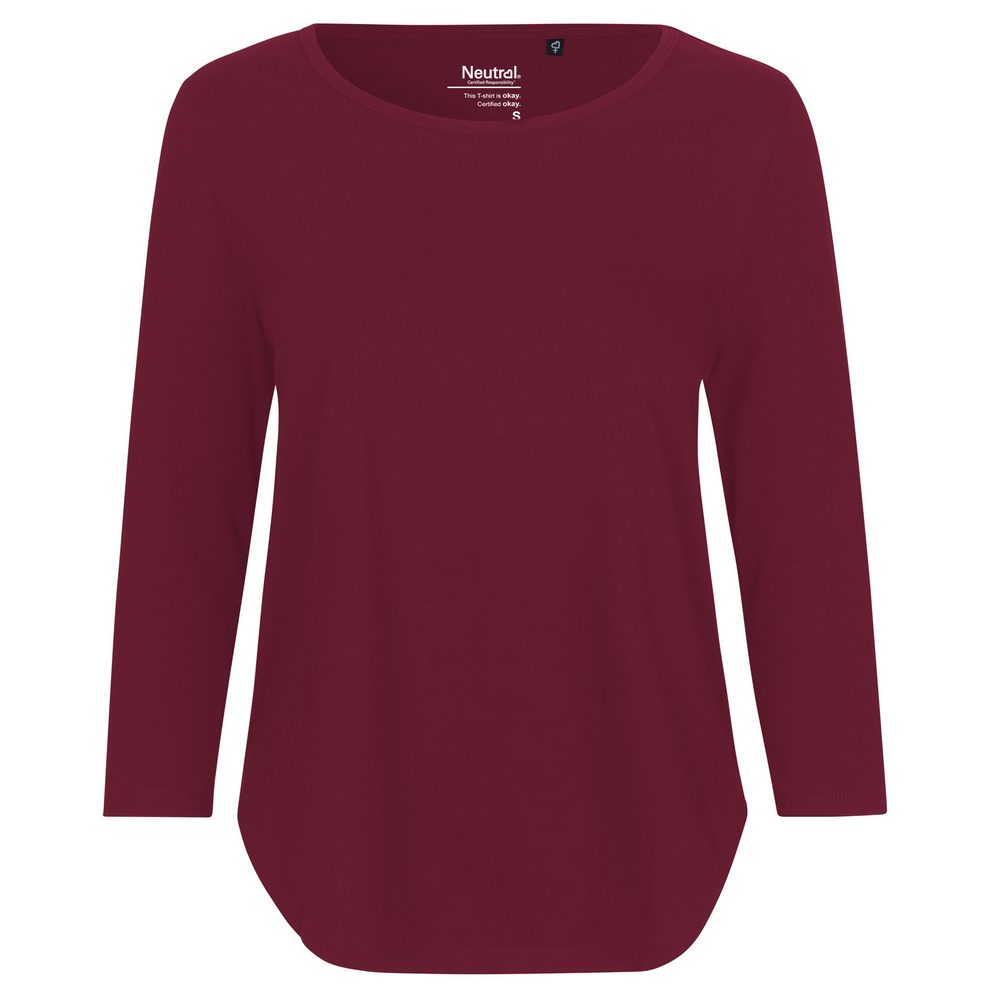 Neutral Dámské tričko s 3/4 rukávem z organické Fairtrade bavlny - Bordeaux | XXL