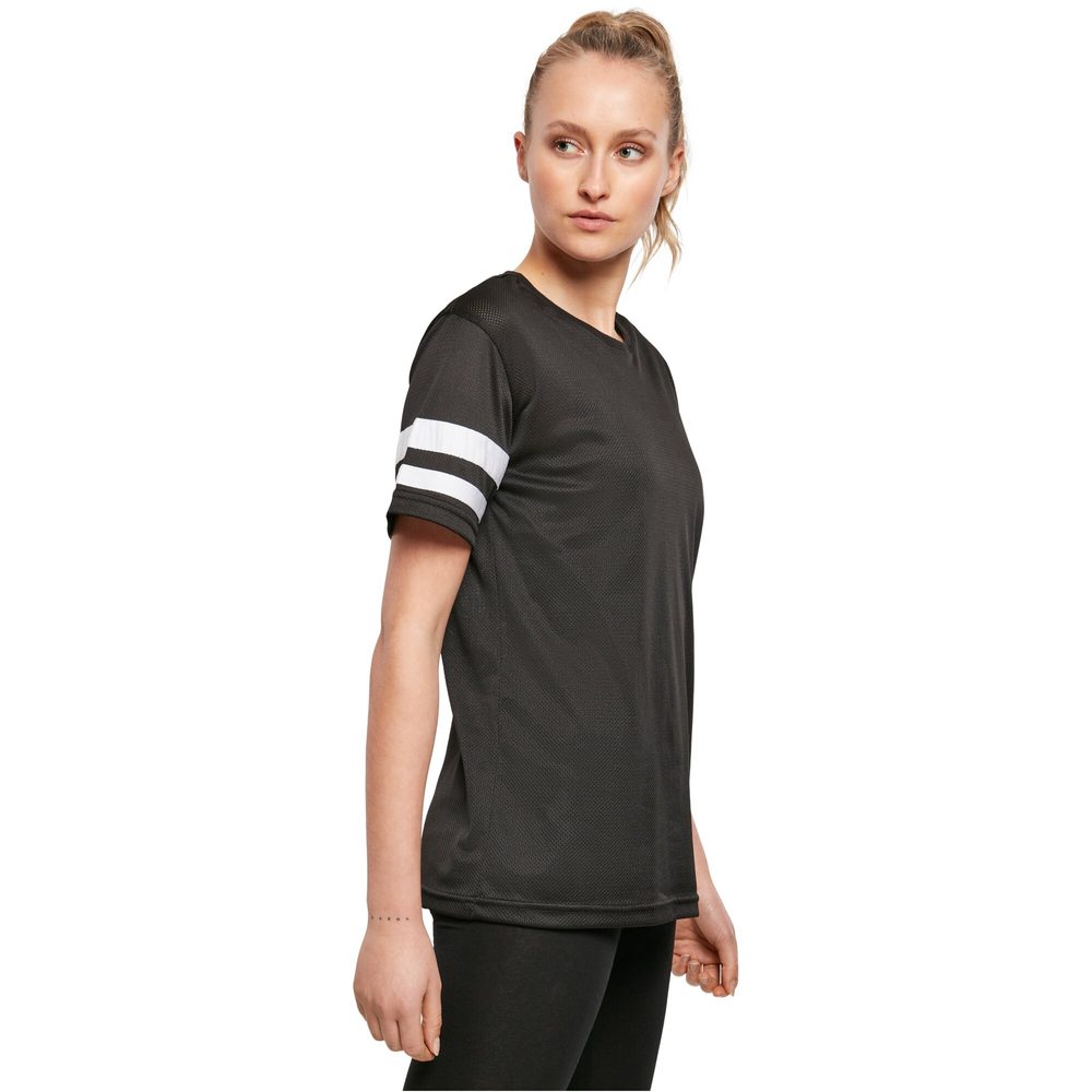 Build Your Brand Dámské sportovní síťované triko s pruhovanými rukávy - Bílá / černá | S