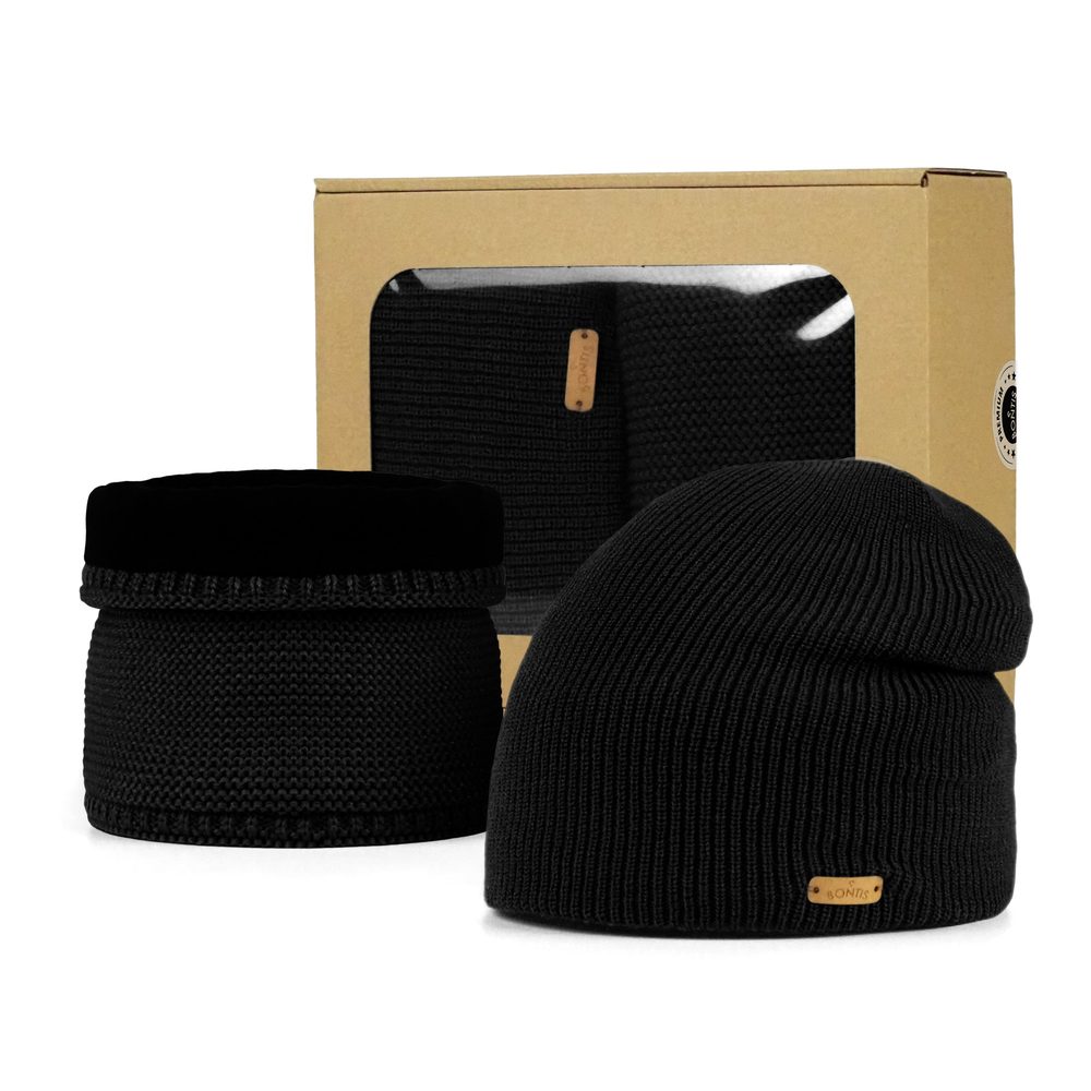 Set cadou: Căciulă bărbătească tip beanie și guler tricotat
