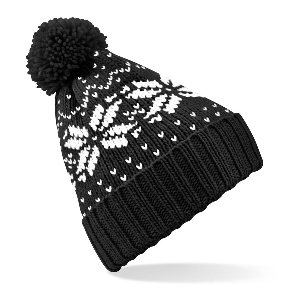 Beechfield Zimní čepice s norským vzorem Fair Isle Snowstar - Černá / bílá