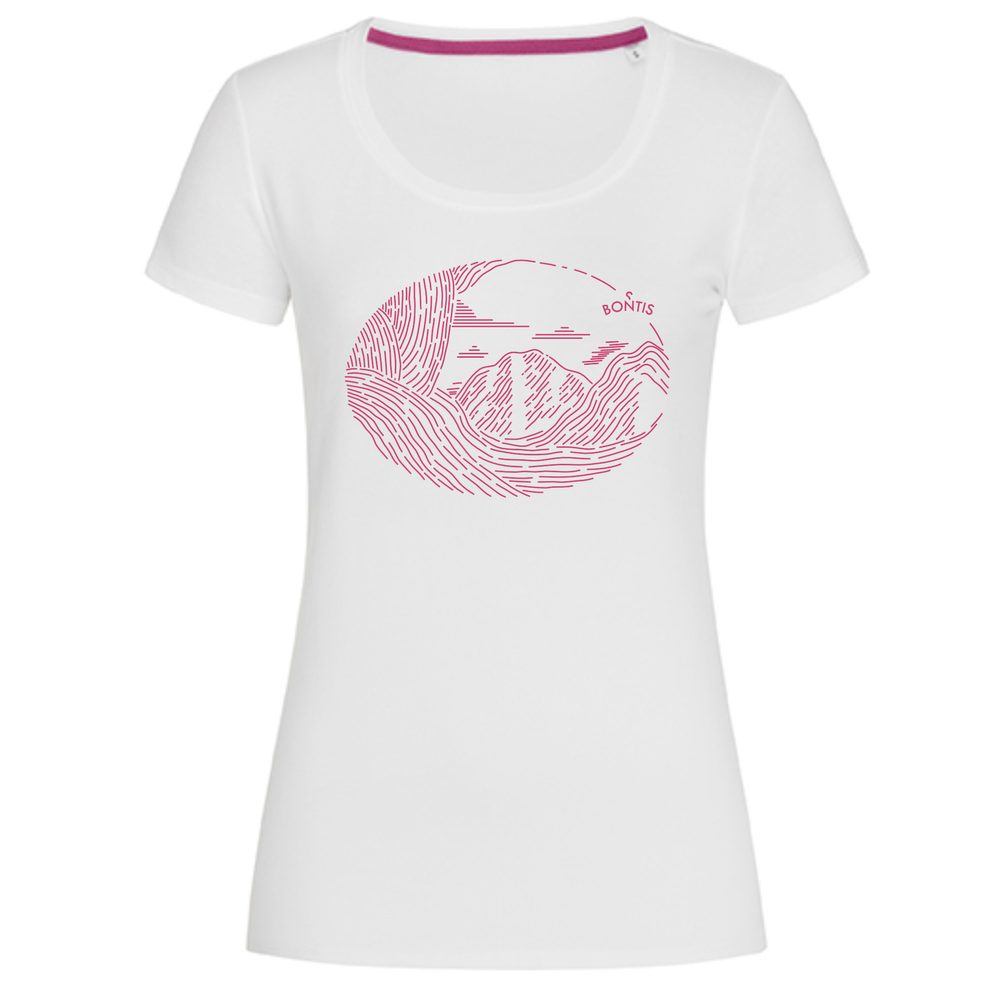 Bontis Dámske tričko MOUNTAINS - Biela / ružová | XXL