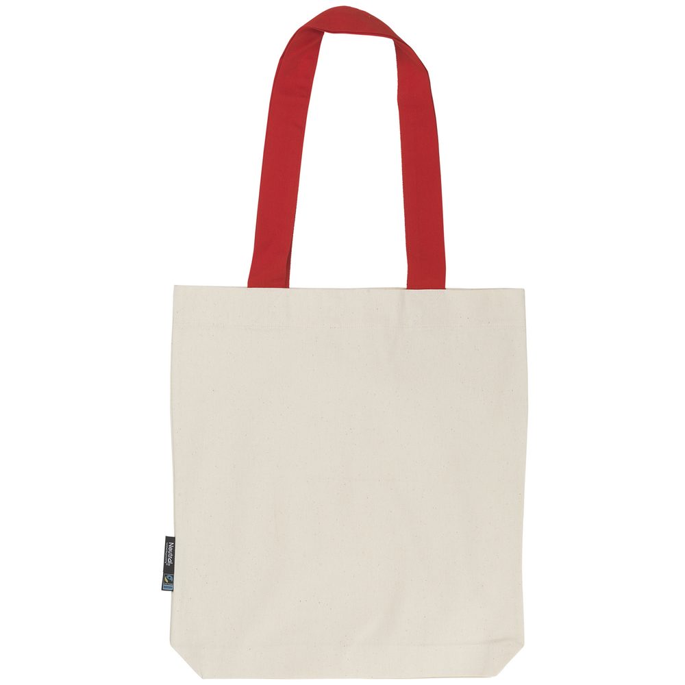 Neutral Nákupní taška s barevnými uchy z organické Fairtrade bavlny - Přírodní / červená