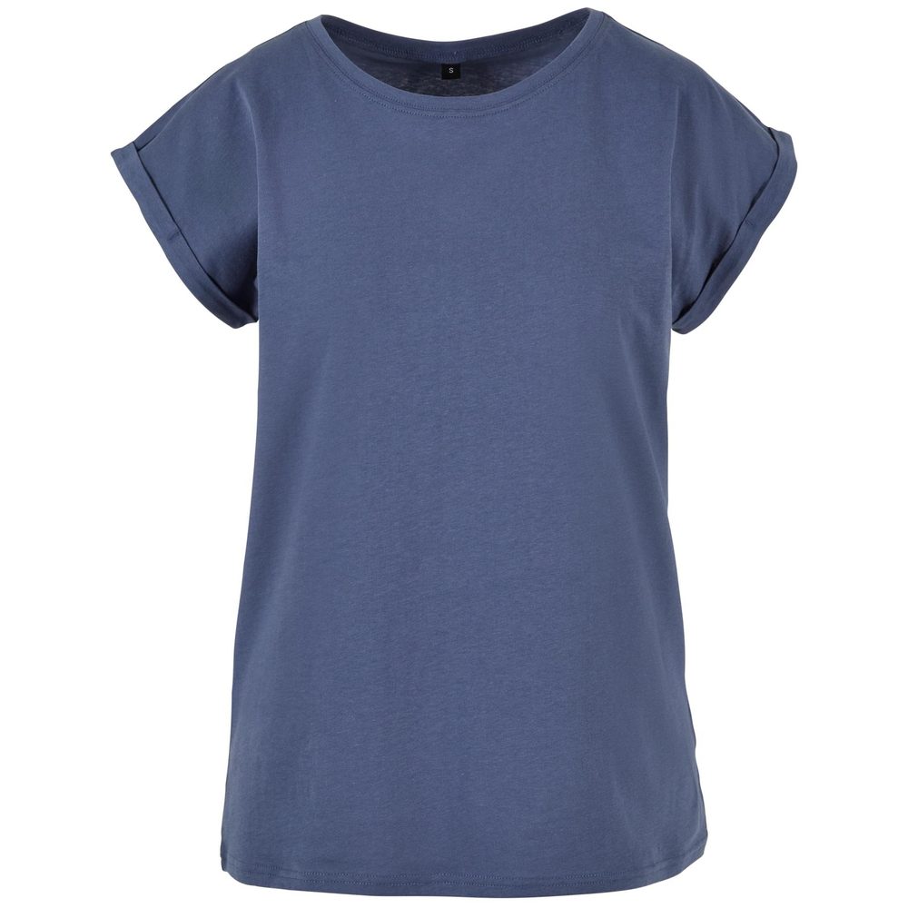 Build Your Brand Volné dámské tričko s ohrnutými rukávy - Vintage modrá | XXL