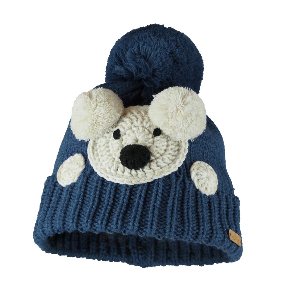 Levně Bontis Dětská zimní čepice s háčkovaným medvídkem - Džínová