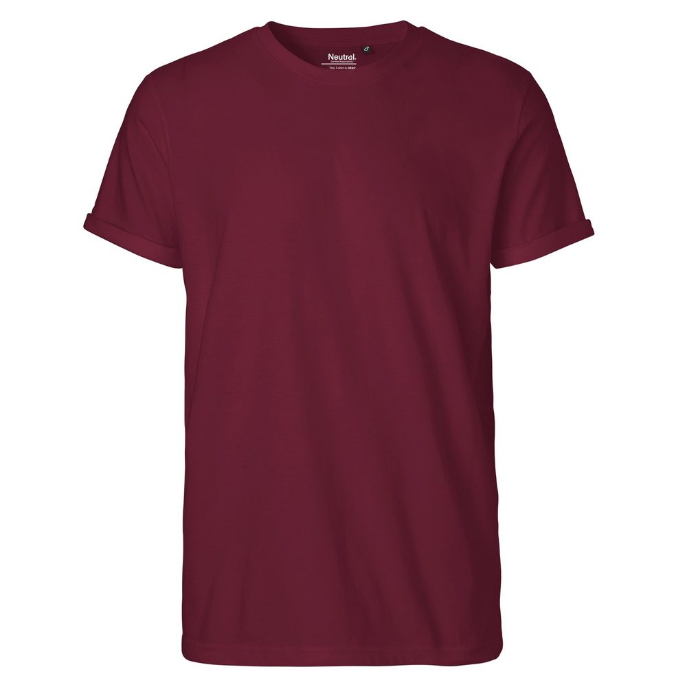 Neutral Pánské tričko s ohrnutými rukávy z organické Fairtrade bavlny - Bordeaux | L