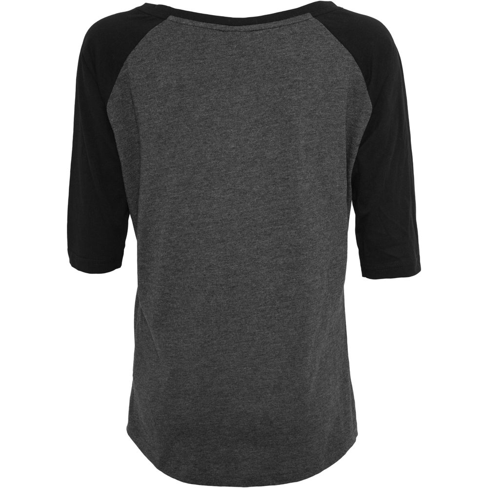 Build Your Brand Dámske dvojfarebné tričko s 3/4 rukávmi - Tmavošedý melír / čierna | S
