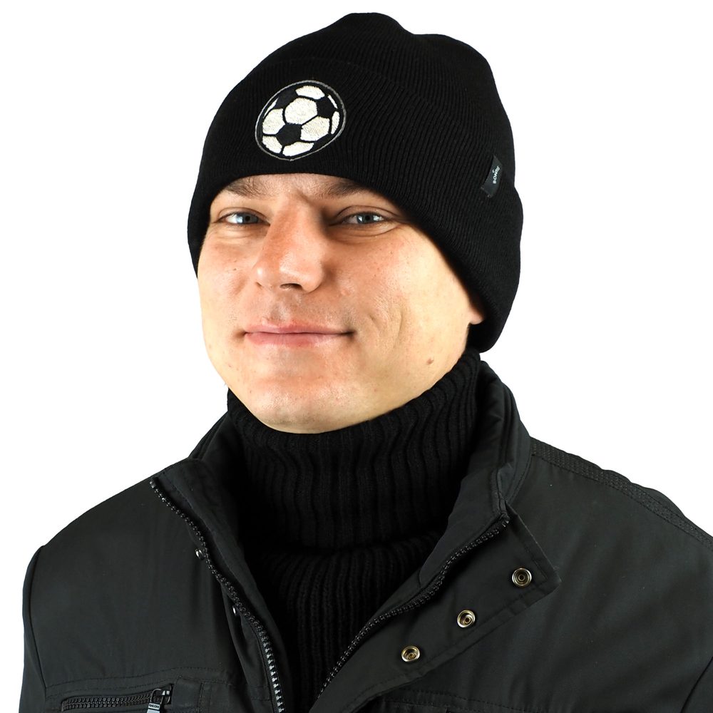 Bontis Pletená čiapka s výšivkou Futbal - Čierna