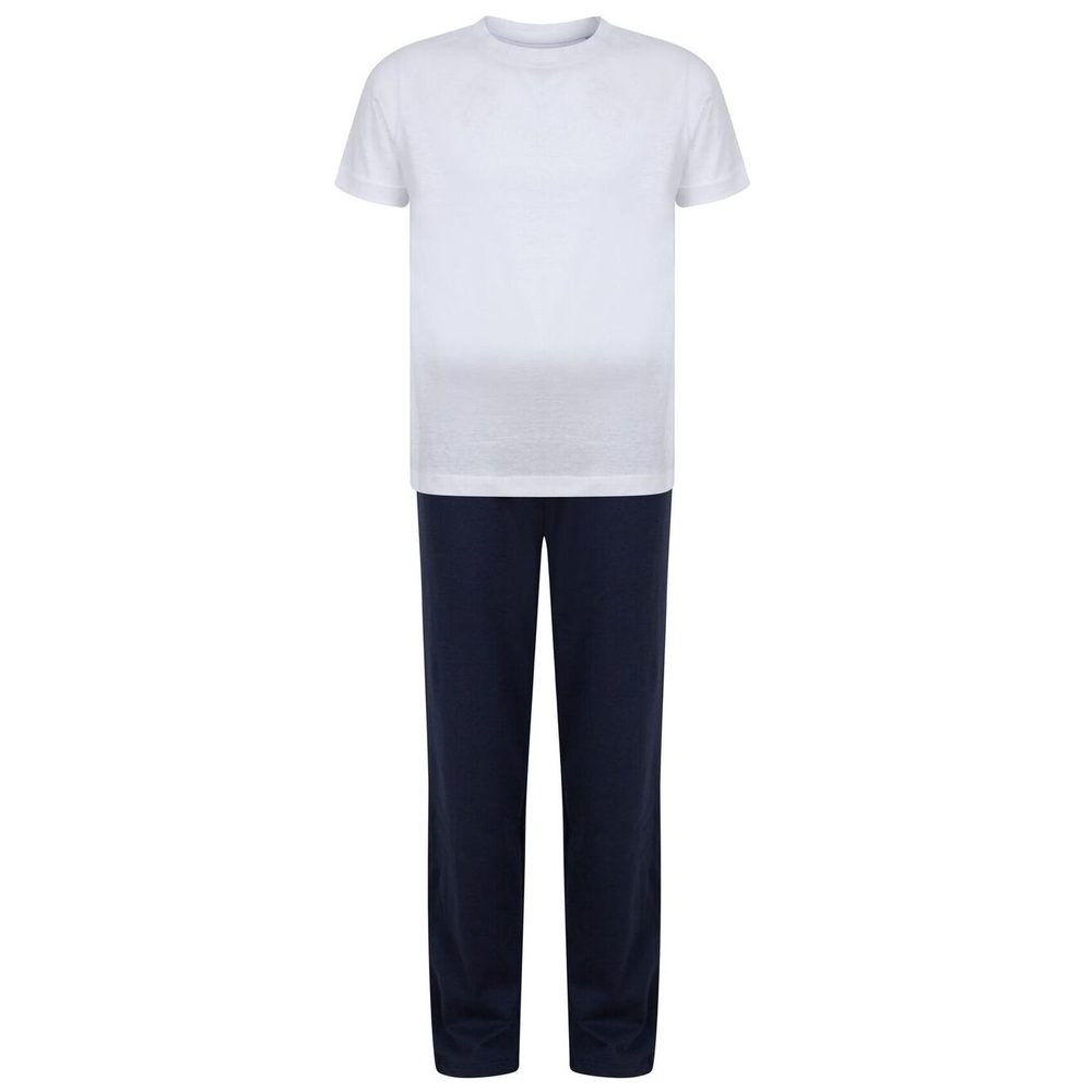 Towel City Dětské dlouhé bavlněné pyžamo v setu - Bílá / tmavě modrá | 9-10 let