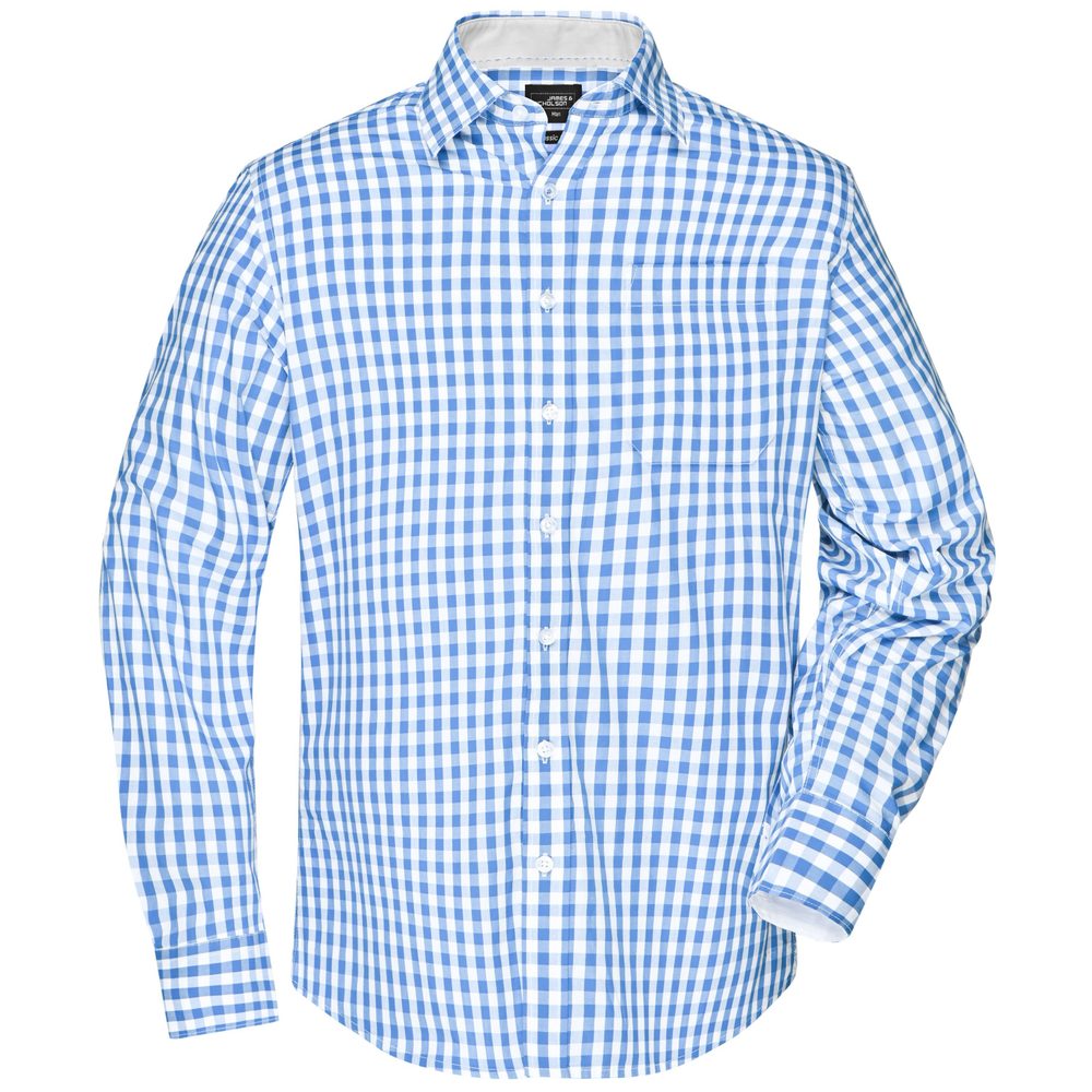 James & Nicholson Pánska kockovaná košeľa JN617 - Ľadovo modrá / biela | XXL