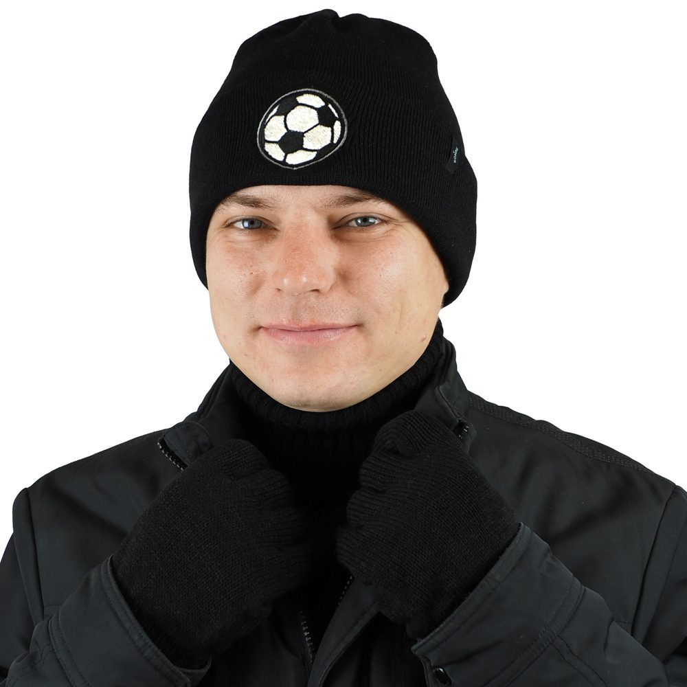 Bontis Pletená čiapka s výšivkou Futbal - Čierna