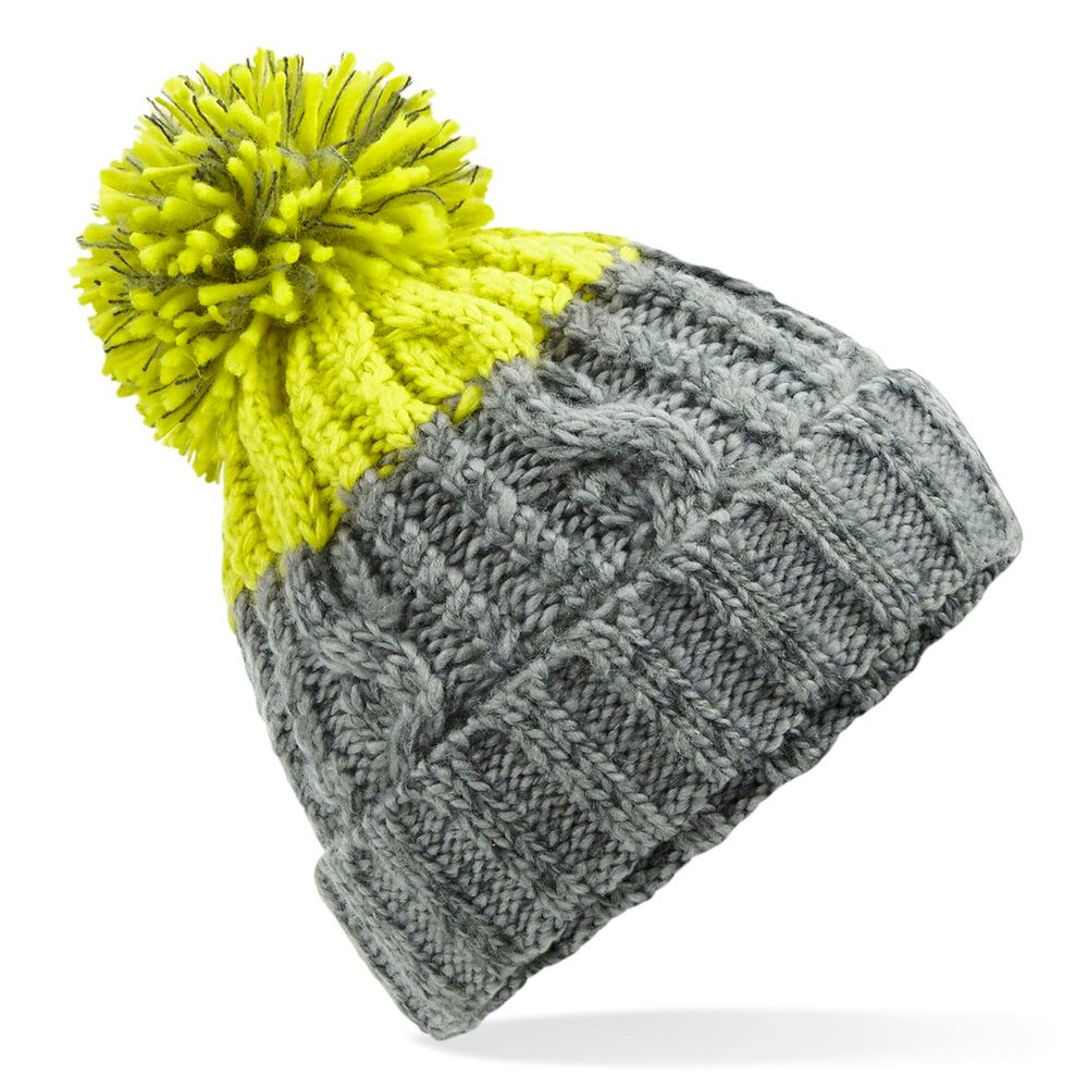 E-shop Beechfield Dvojfarebná pletená čiapka s brmbolcomvetlošedá / žltá