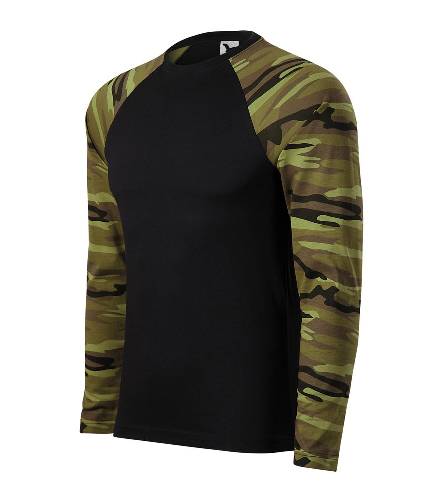 MALFINI Maskáčové tričko s dlhým rukávom Camouflage LS - Maskáčová zelená | XL