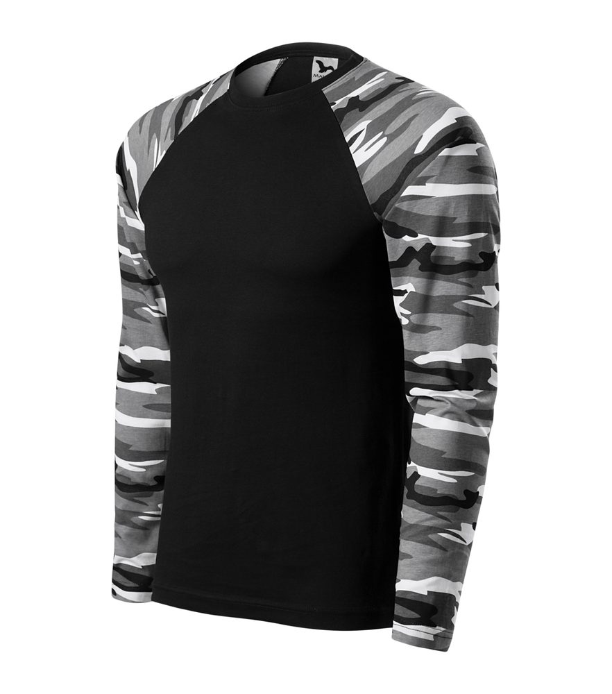 MALFINI Maskáčové tričko s dlhým rukávom Camouflage LS - Maskáčová šedá | XXL