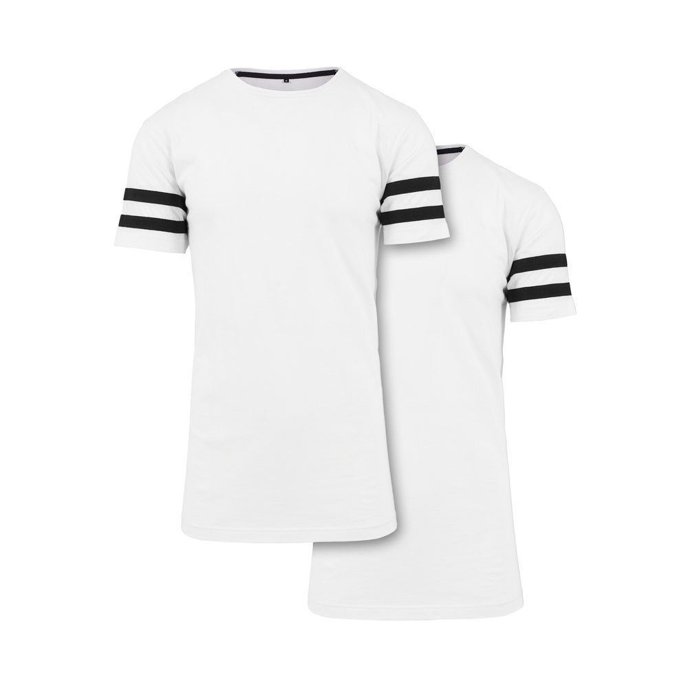 Build Your Brand Pánske predĺžené tričko s pásikavými rukávmi - Čierna / biela | XXXXL